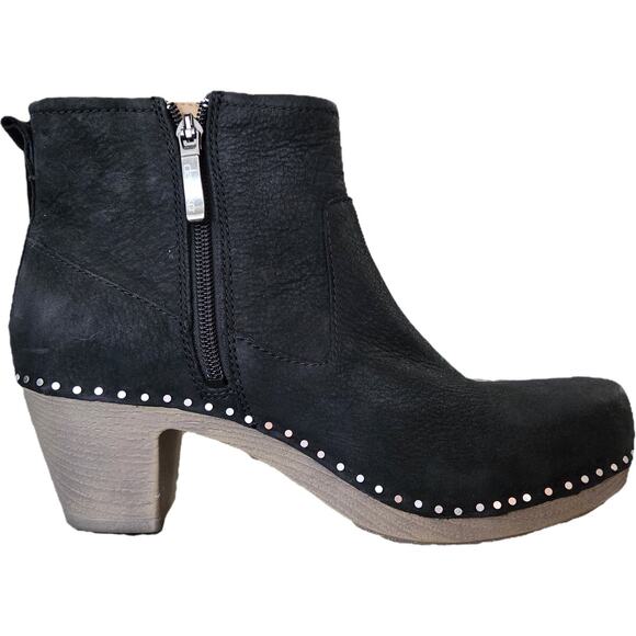 Dansko Black Nubuck Platform Ankle Boots Rivets Boho Hippie 39 - Picture 3 of 12